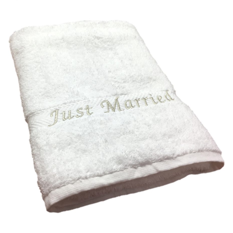 Just Married Beach Towel White | Honeymoon Towels | Forever Memories